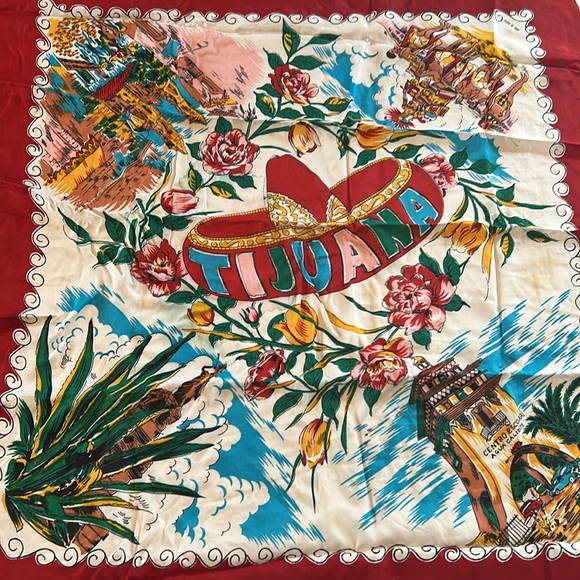 Accessories - Tijuana Mexico-Themed Vintage Scarf Made in Japan 1940s - 1960s.